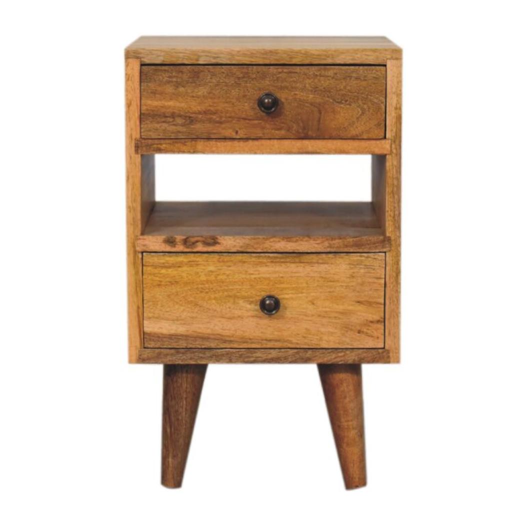 Mini Classic Multi Bedside Table | Oak Finish | Compact Storage