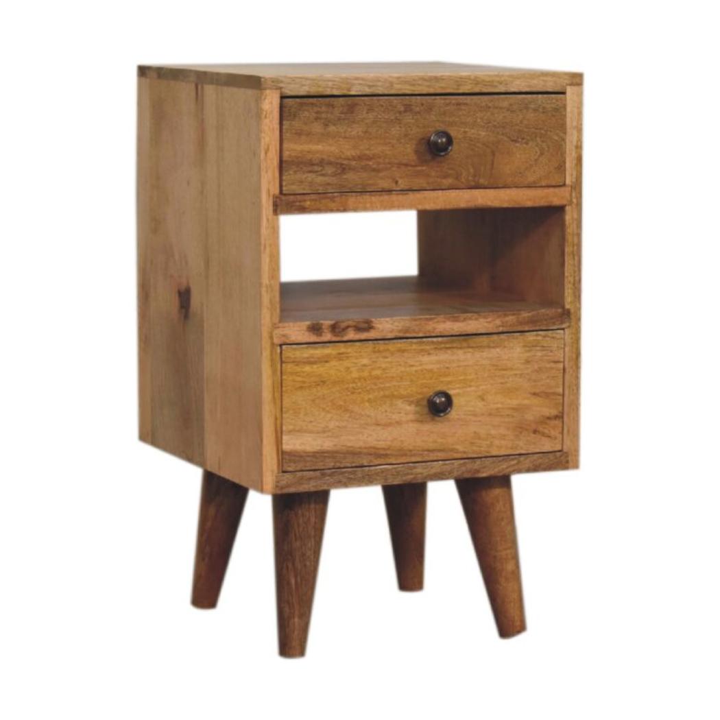 Mini Classic Multi Bedside Table | Oak Finish | Compact Storage