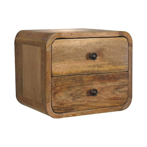 Mini Curve Oak-ish Floating Bedside | Solid Mango Wood | Wall Mounted