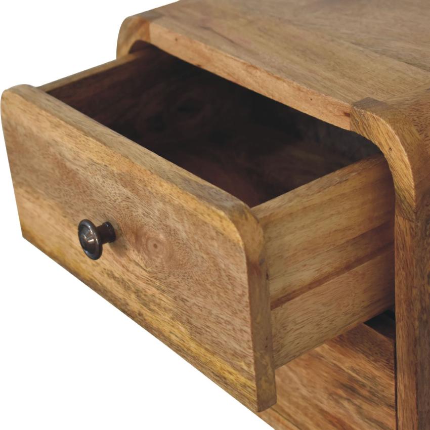 Mini Curve Oak-ish Floating Bedside | Solid Mango Wood | Wall Mounted