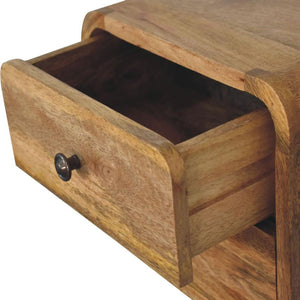 Mini Curve Oak-ish Floating Bedside | Solid Mango Wood | Wall Mounted