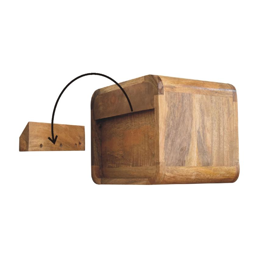 Mini Curve Oak-ish Floating Bedside | Solid Mango Wood | Wall Mounted
