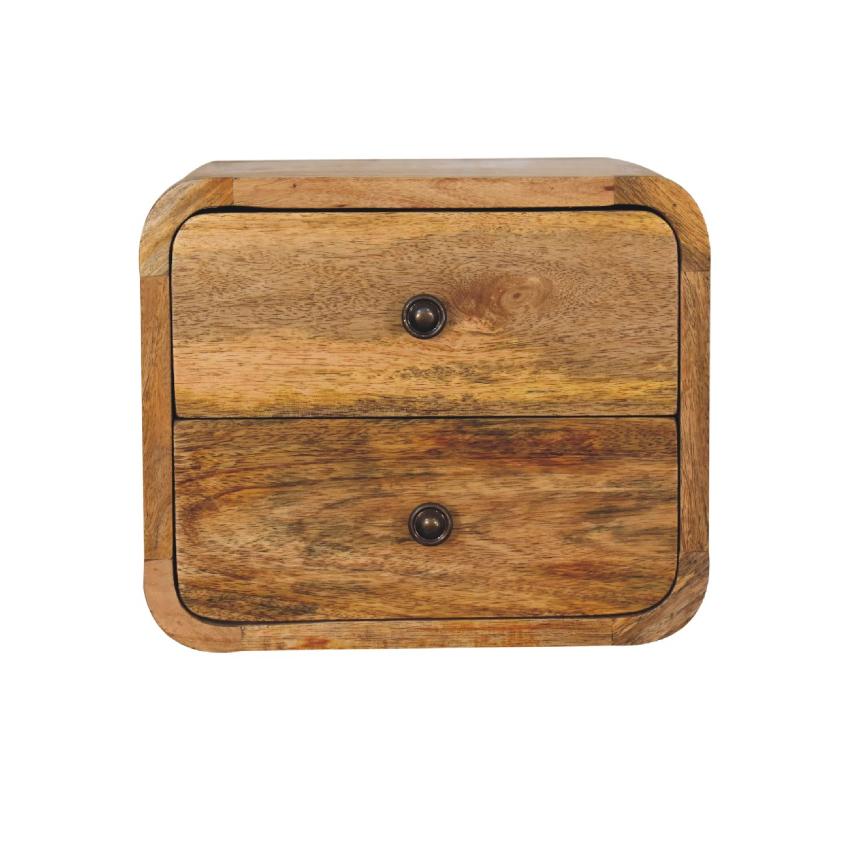 Mini Curve Oak-ish Floating Bedside | Solid Mango Wood | Wall Mounted