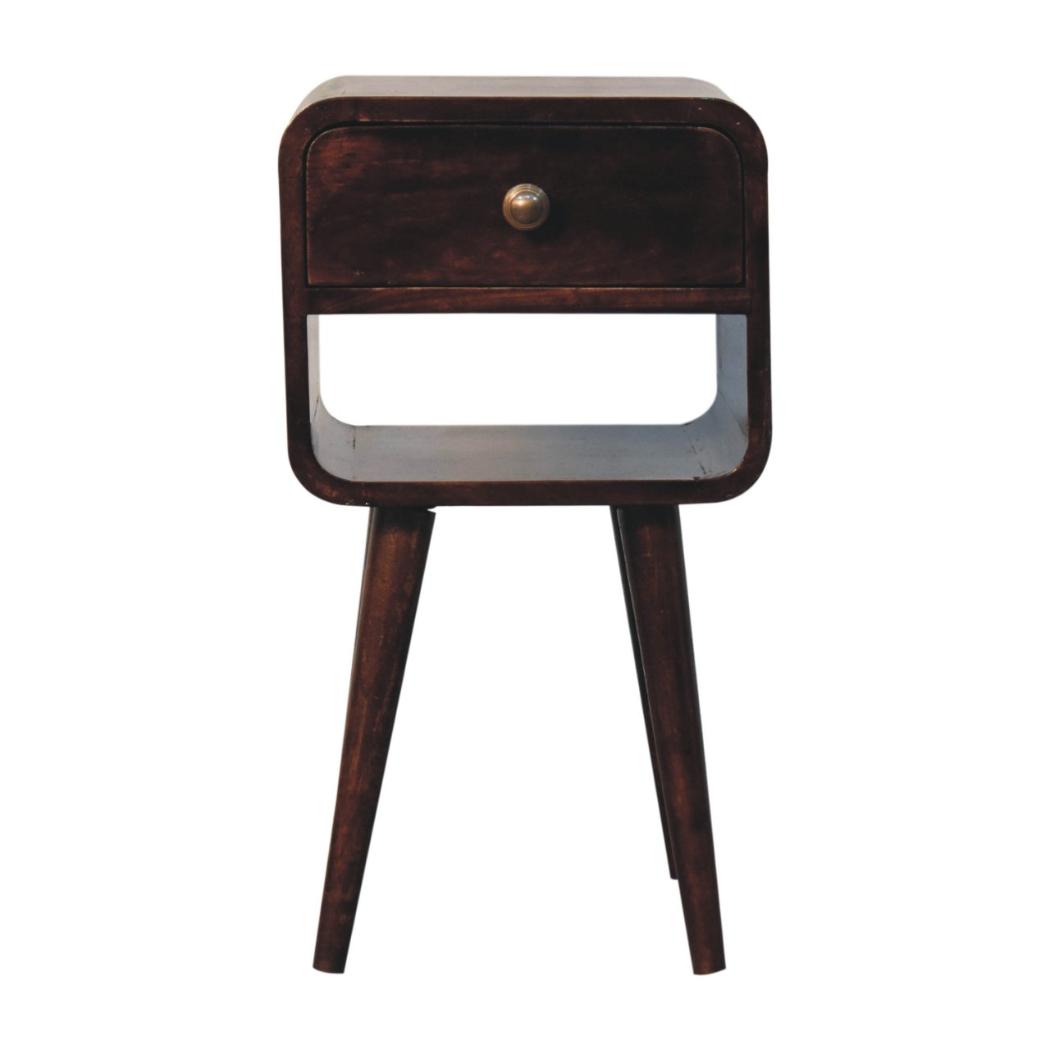 Mini Curved Bedside | Solid Mango Wood | California Walnut Finish | Lower Shelf