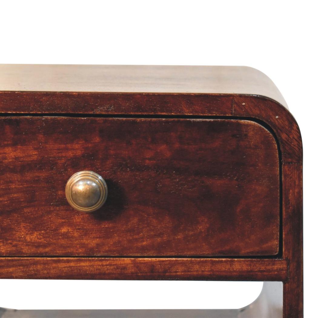 Mini Curved Bedside | Solid Mango Wood | California Walnut Finish | Lower Shelf