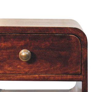 Mini Curved Bedside | Solid Mango Wood | California Walnut Finish | Lower Shelf