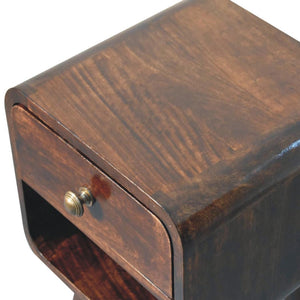 Mini Curved Bedside | Solid Mango Wood | California Walnut Finish | Lower Shelf