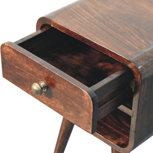Mini Curved Bedside | Solid Mango Wood | California Walnut Finish | Lower Shelf