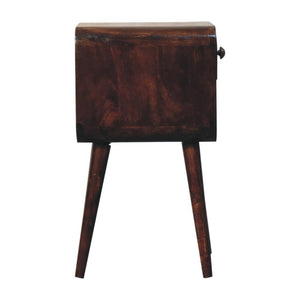 Mini Curved Bedside | Solid Mango Wood | California Walnut Finish | Lower Shelf