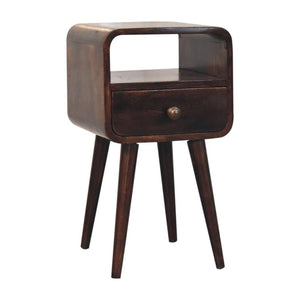 Mini Curved Bedside | Solid Mango Wood | California Walnut Finish | Open Shelf