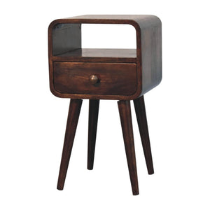 Mini Curved Bedside | Solid Mango Wood | California Walnut Finish | Open Shelf