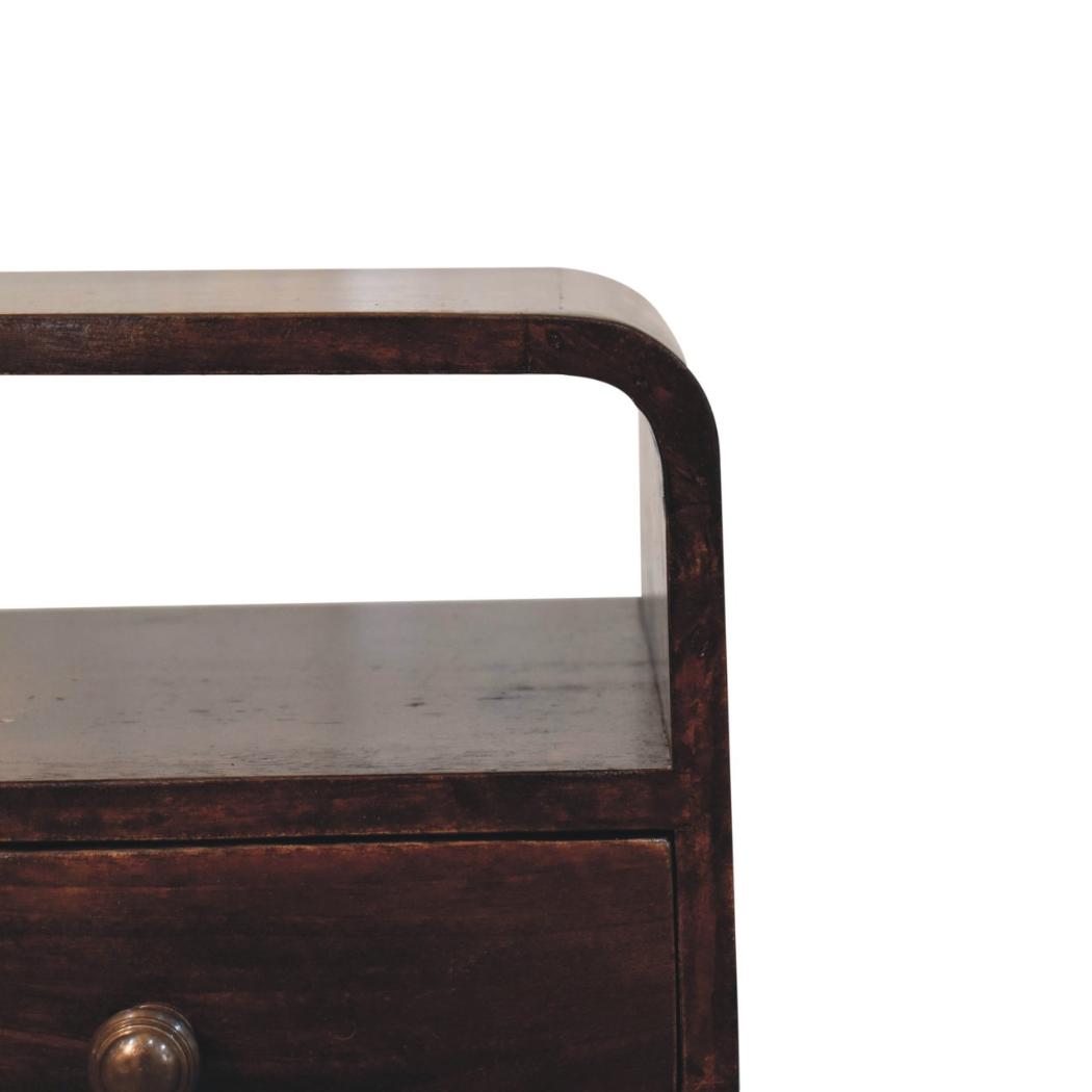 Mini Curved Bedside | Solid Mango Wood | California Walnut Finish | Open Shelf
