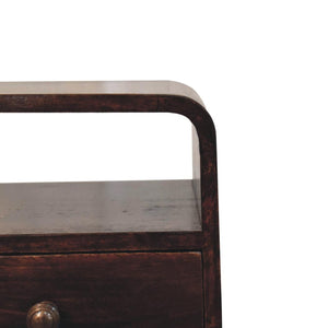 Mini Curved Bedside | Solid Mango Wood | California Walnut Finish | Open Shelf