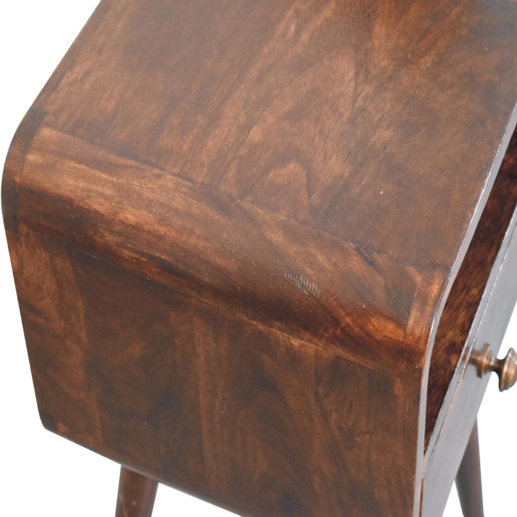 Mini Curved Bedside | Solid Mango Wood | California Walnut Finish | Open Shelf