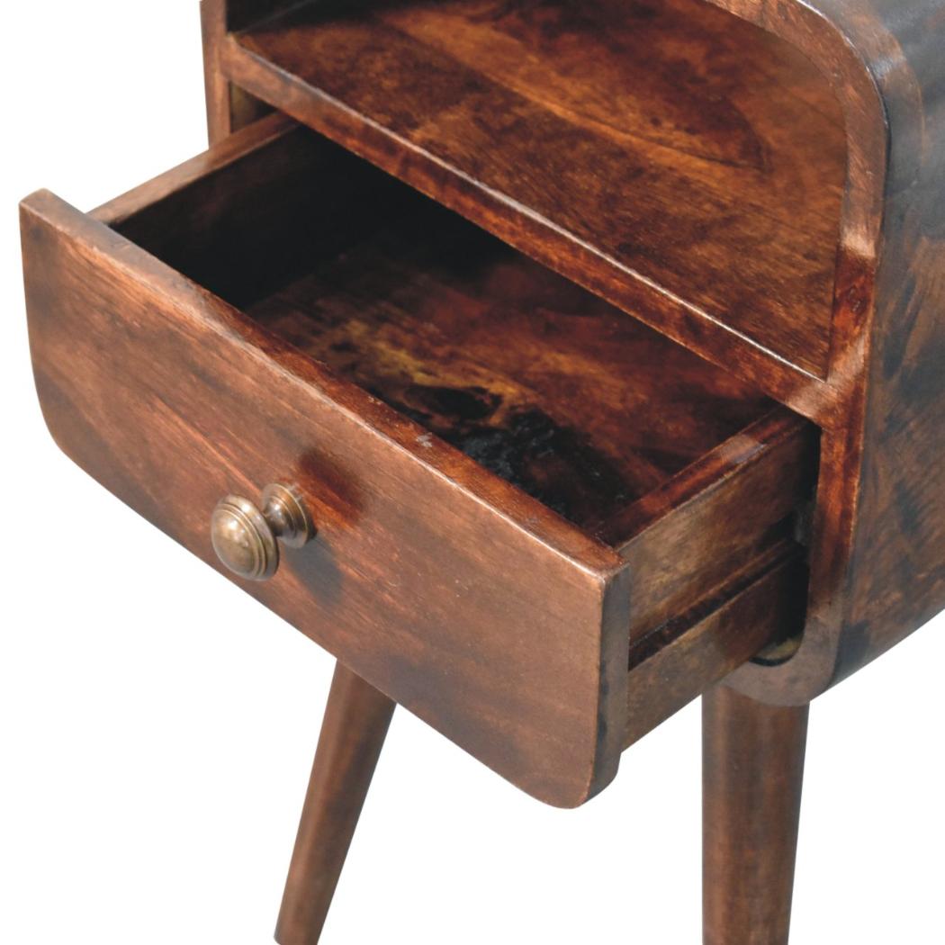 Mini Curved Bedside | Solid Mango Wood | California Walnut Finish | Open Shelf