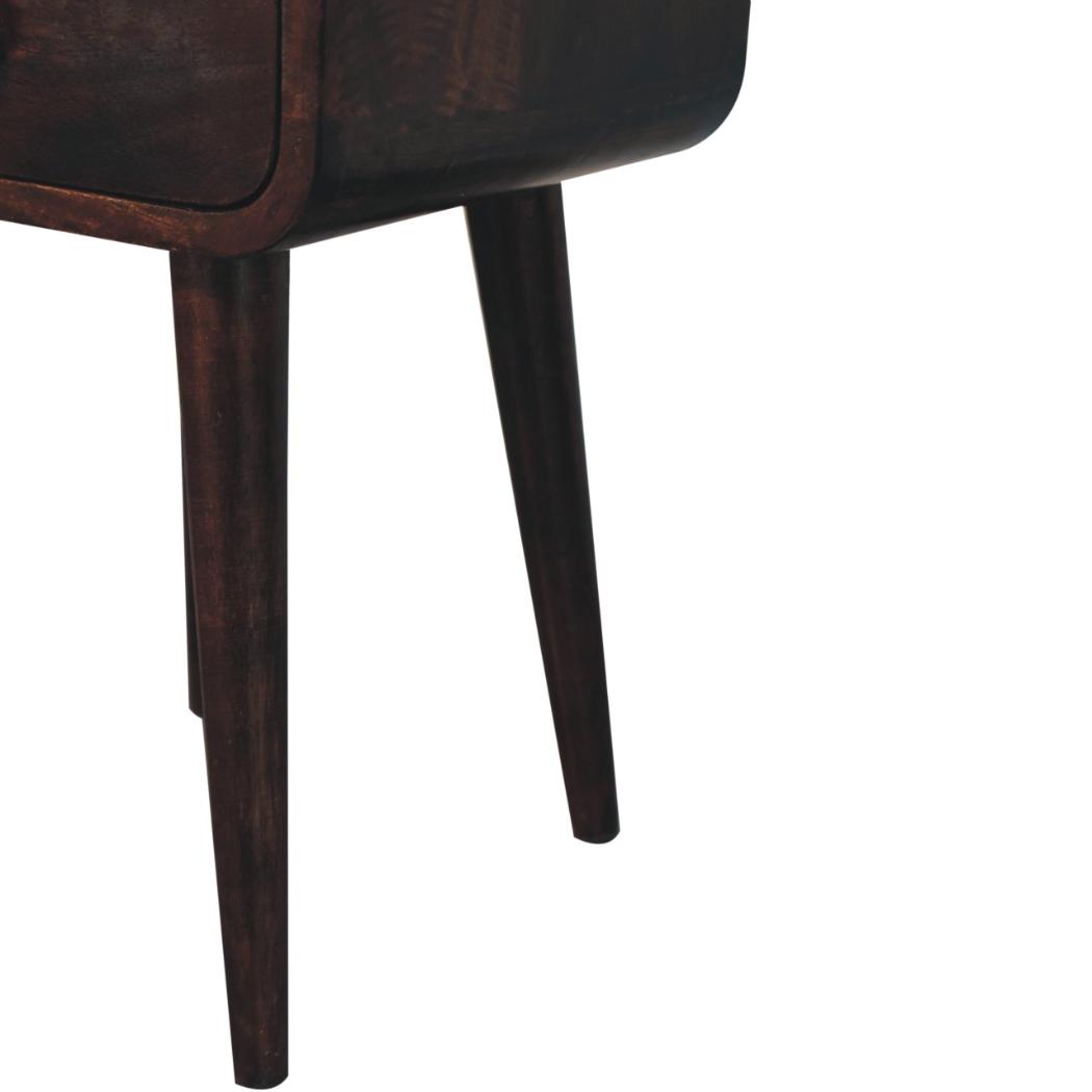 Mini Curved Bedside | Solid Mango Wood | California Walnut Finish | Open Shelf