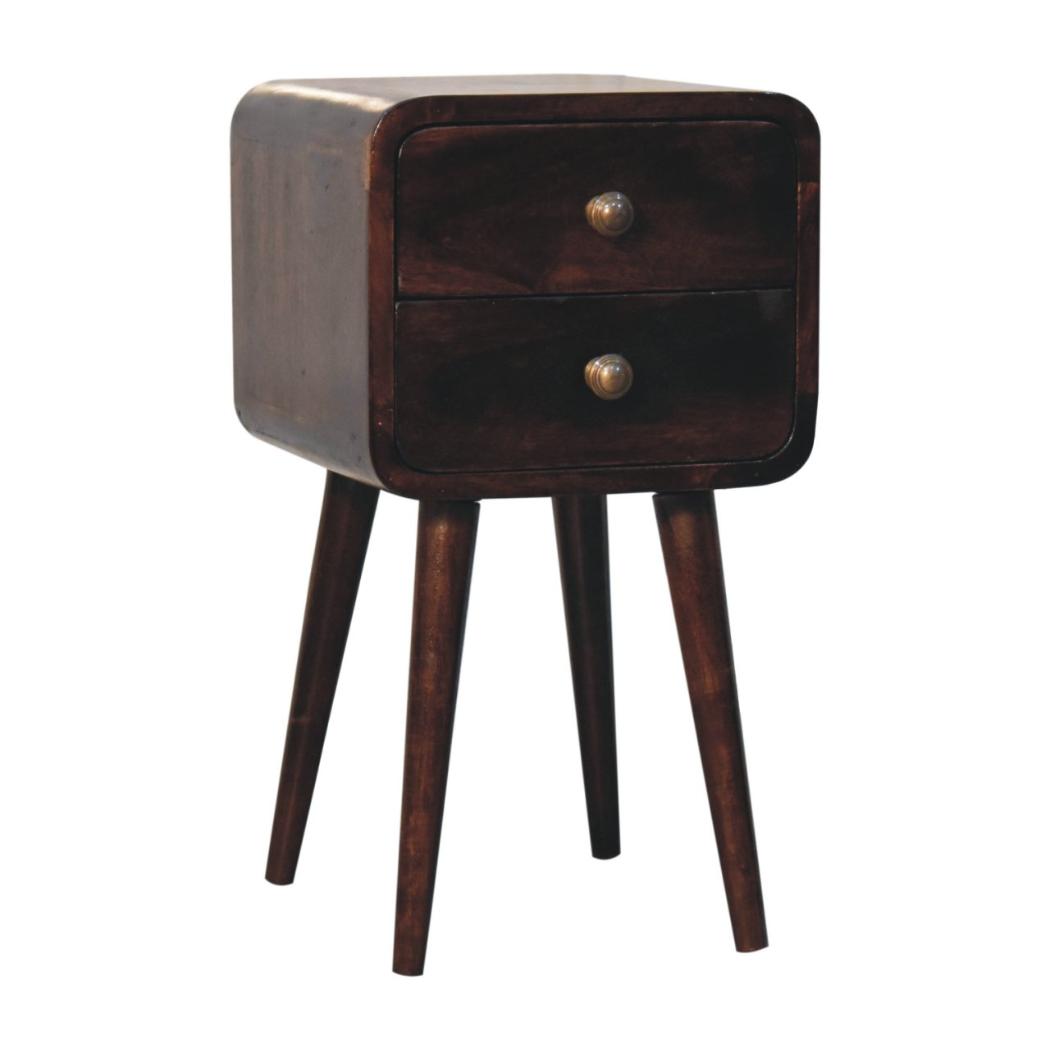 Mini Curved Bedside | Solid Mango Wood | California Walnut Finish