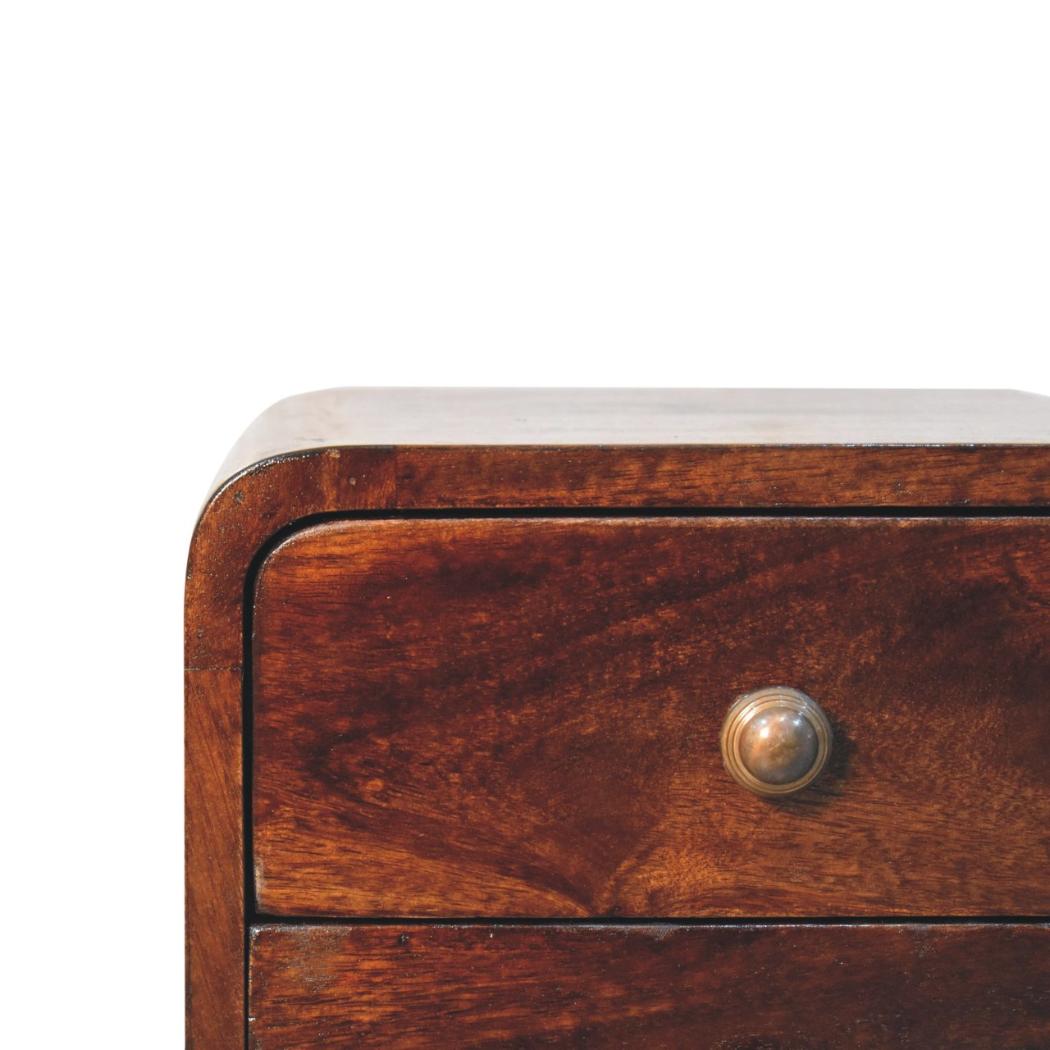 Mini Curved Bedside | Solid Mango Wood | California Walnut Finish
