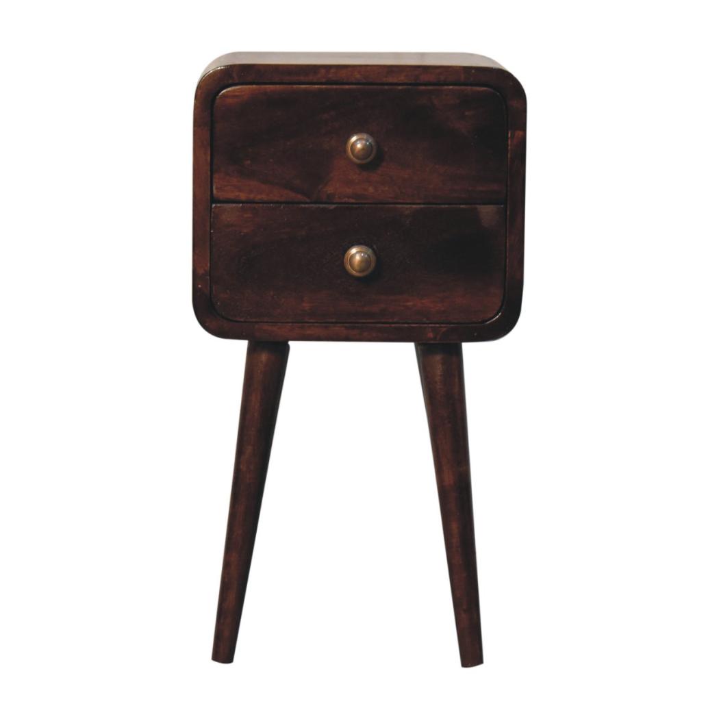 Mini Curved Bedside | Solid Mango Wood | California Walnut Finish