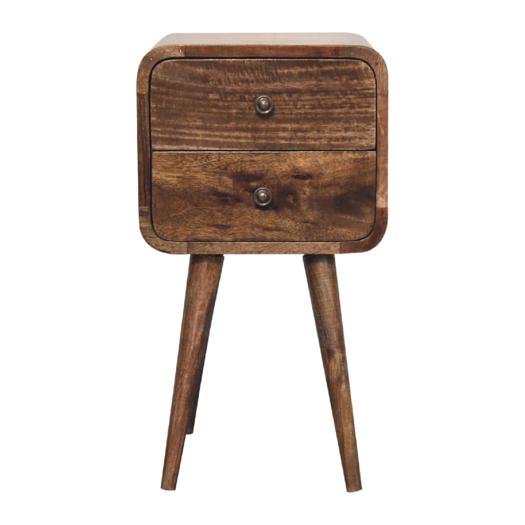 Mini Curved Bedside Table | Grey Wash Finish | Compact Bedroom Storage