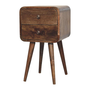 Mini Curved Bedside Table | Grey Wash Finish | Compact Bedroom Storage