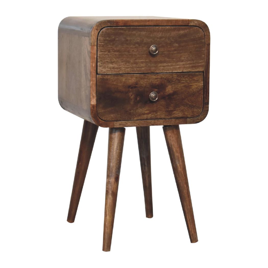 Mini Curved Bedside Table | Grey Wash Finish | Compact Bedroom Storage