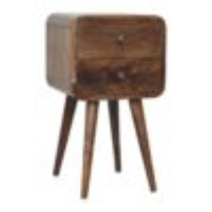 Mini Curved Bedside Table | Grey Wash Finish | Compact Bedroom Storage