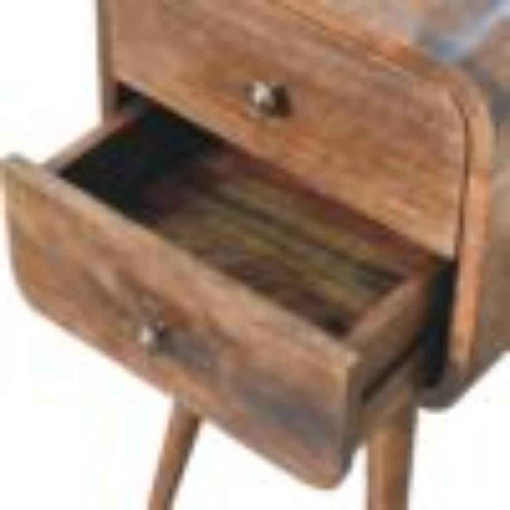 Mini Curved Bedside Table | Grey Wash Finish | Compact Bedroom Storage