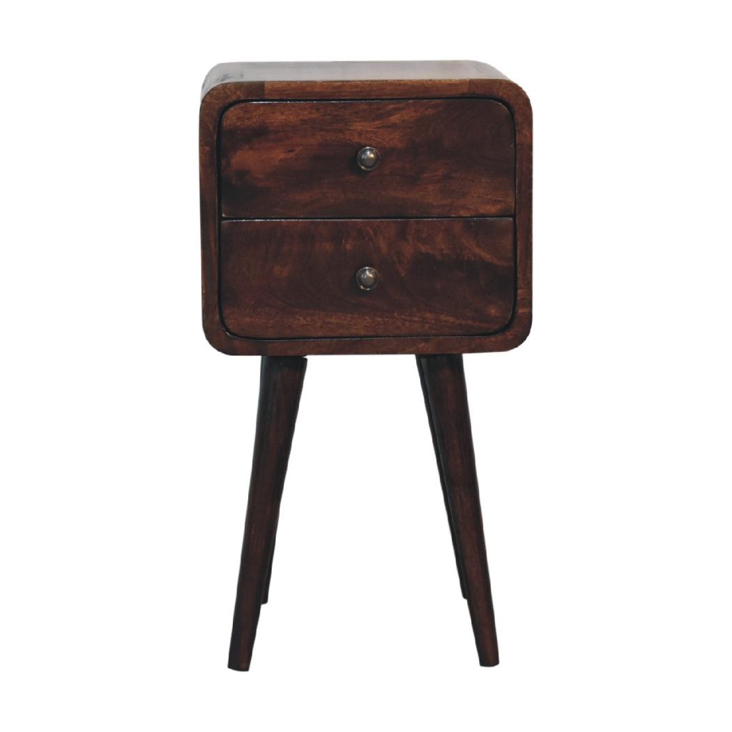 Mini Curved Bedside Table | Walnut Finish | Compact Bedroom Storage