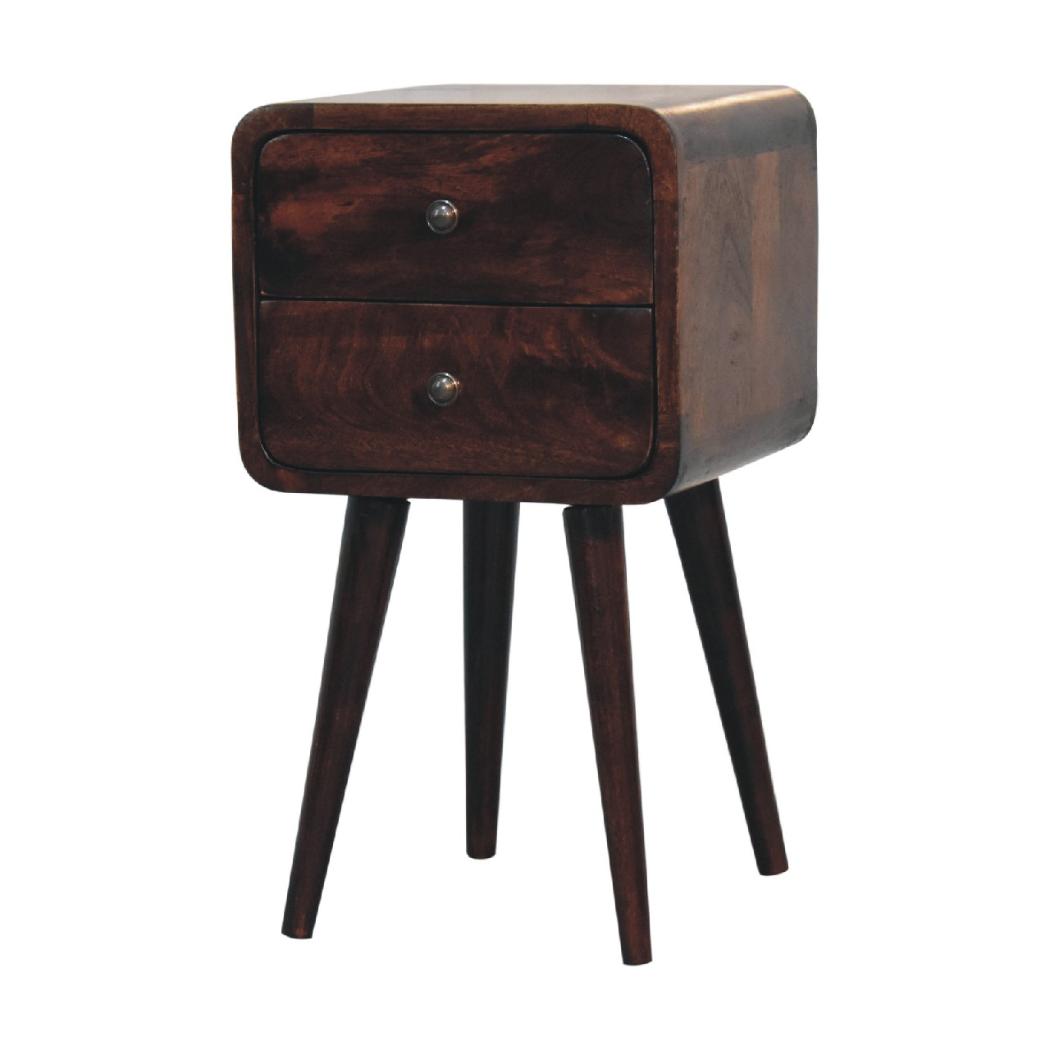Mini Curved Bedside Table | Walnut Finish | Compact Bedroom Storage
