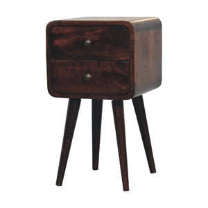 Mini Curved Bedside Table | Walnut Finish | Compact Bedroom Storage