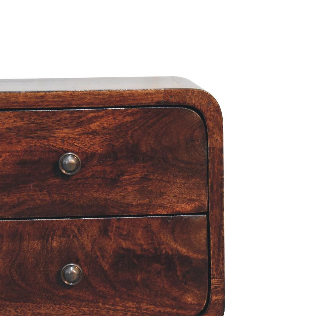 Mini Curved Bedside Table | Walnut Finish | Compact Bedroom Storage