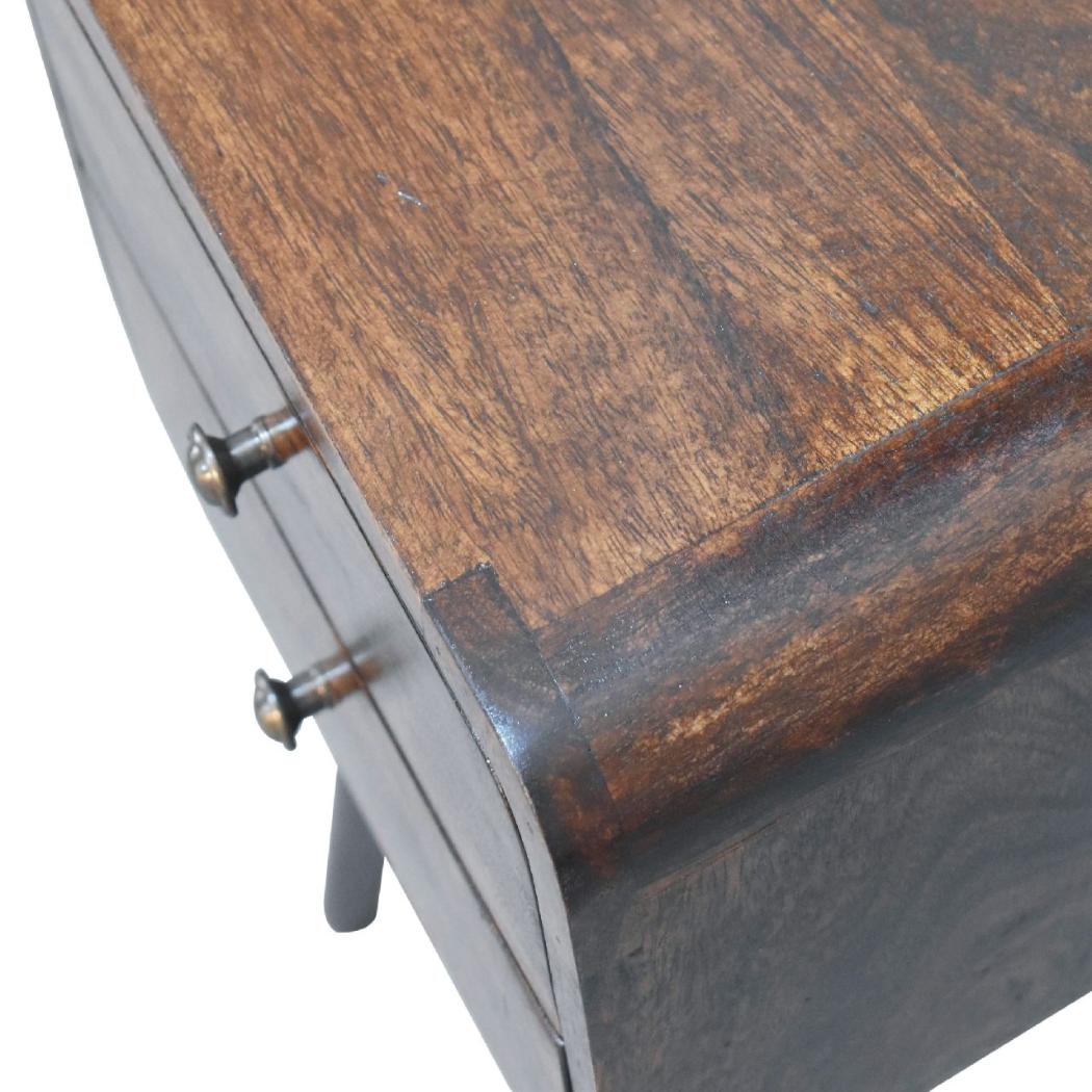 Mini Curved Bedside Table | Walnut Finish | Compact Bedroom Storage