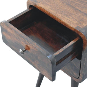 Mini Curved Bedside Table | Walnut Finish | Compact Bedroom Storage