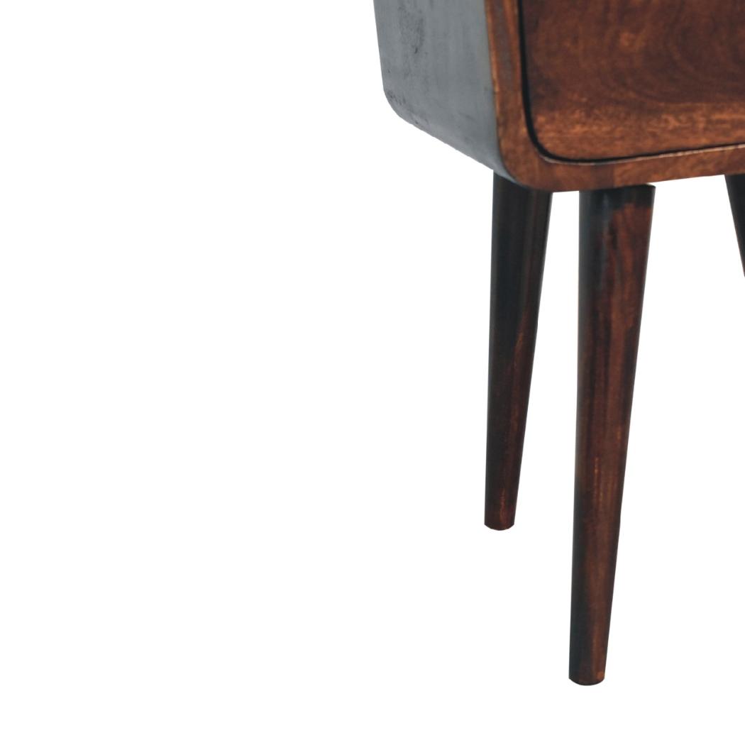 Mini Curved Bedside Table | Walnut Finish | Compact Bedroom Storage