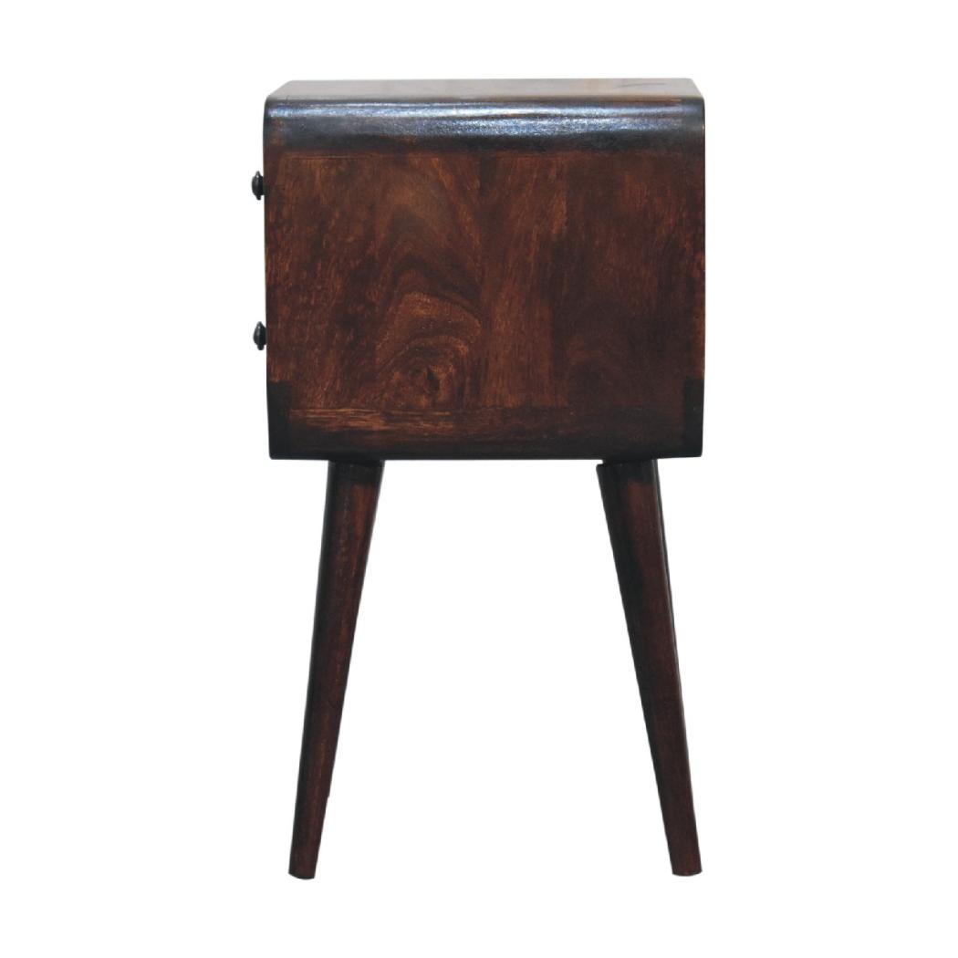 Mini Curved Bedside Table | Walnut Finish | Compact Bedroom Storage