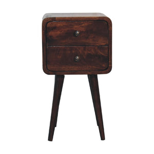 Mini Curved Bedside Table | Walnut Finish | Compact Bedroom Storage