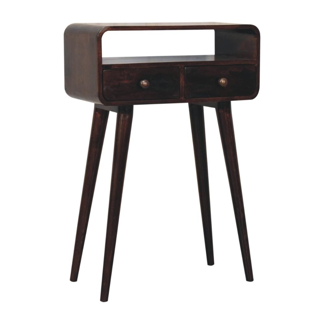 Mini Curved Console | Solid Mango Wood | California Walnut Finish