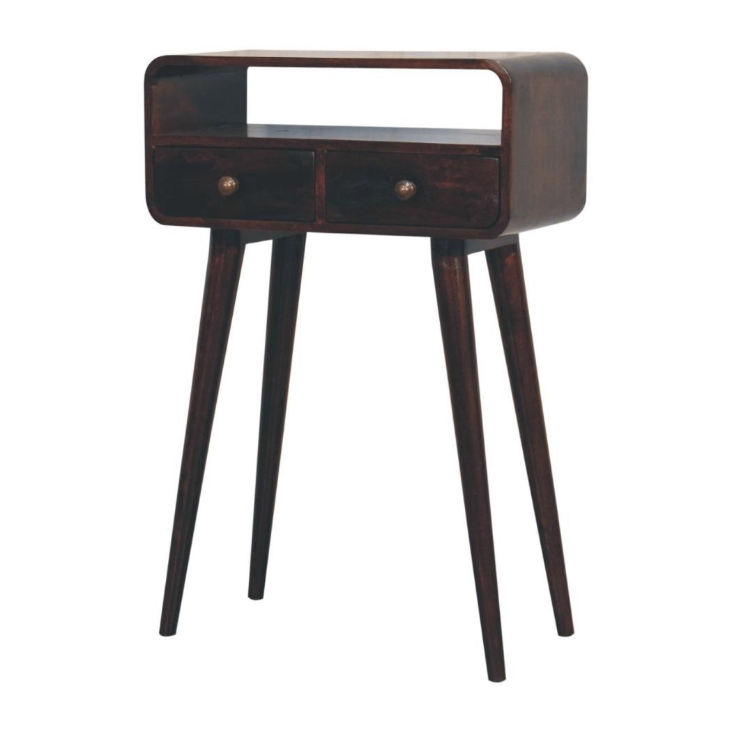 Mini Curved Console | Solid Mango Wood | California Walnut Finish