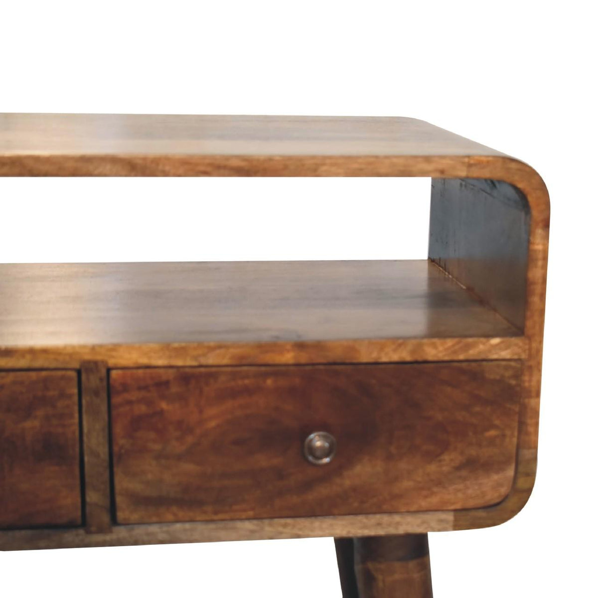 Mini Curved Console Table | Grey Wash Finish | Compact Hallway Design