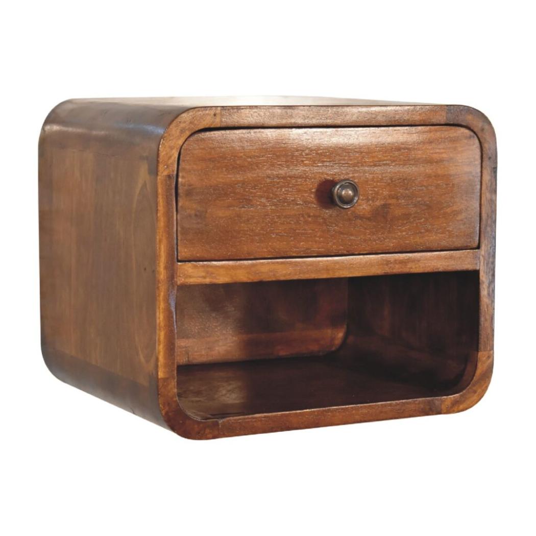 Mini Curved Floating Bedside | Wall-Mounted Design | Space-Saving Storage