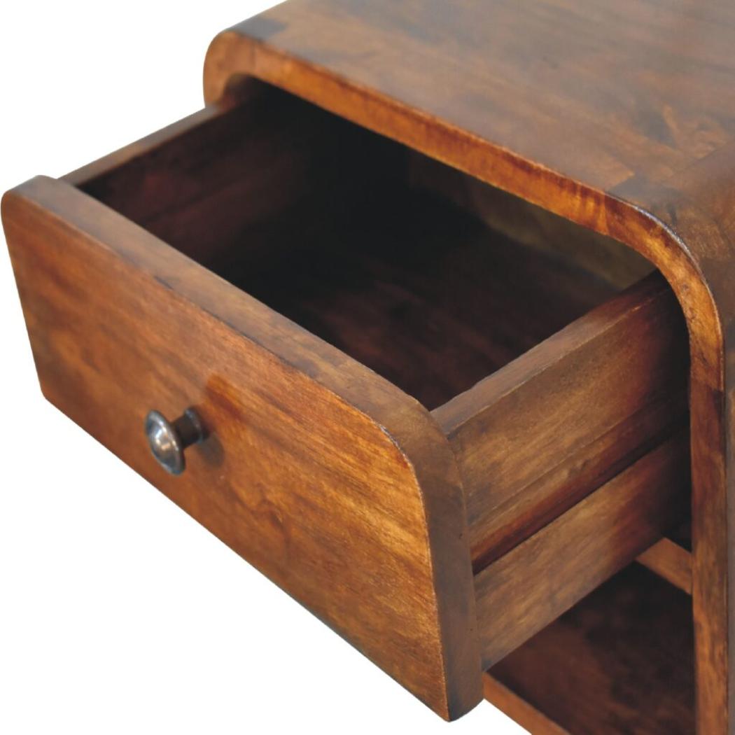 Mini Curved Floating Bedside | Wall-Mounted Design | Space-Saving Storage