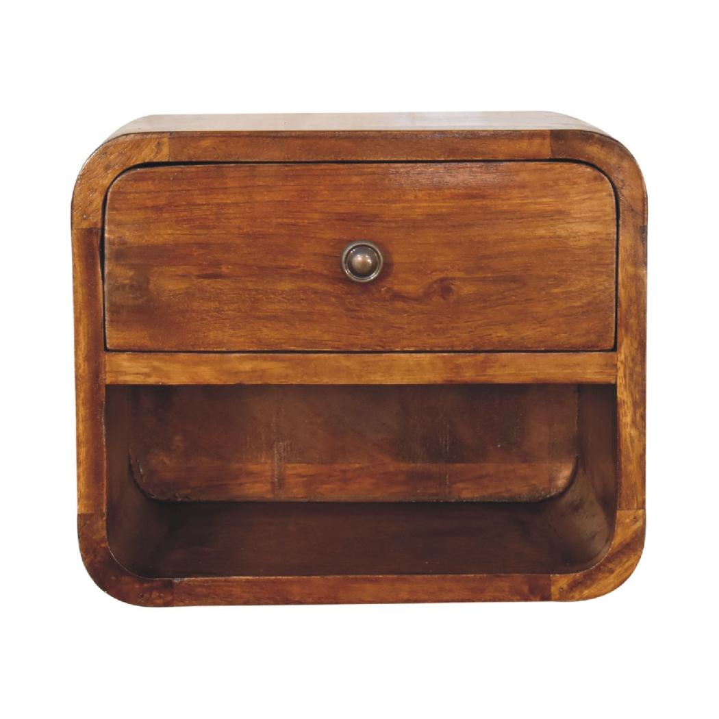 Mini Curved Floating Bedside | Wall-Mounted Design | Space-Saving Storage