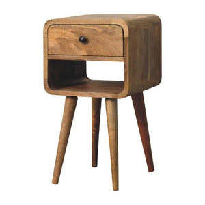 Mini Curved Low Bedside Table | Solid Mango Wood | Oak-Inspired Finish | Compact Nightstand