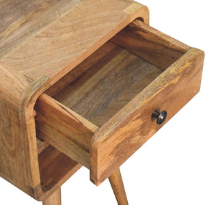Mini Curved Low Bedside Table | Solid Mango Wood | Oak-Inspired Finish | Compact Nightstand