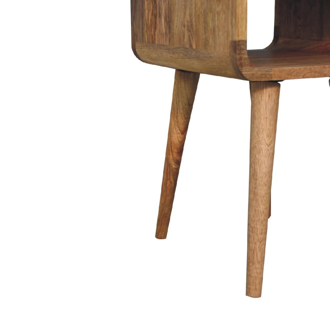 Mini Curved Low Bedside Table | Solid Mango Wood | Oak-Inspired Finish | Compact Nightstand
