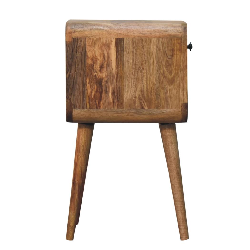 Mini Curved Low Bedside Table | Solid Mango Wood | Oak-Inspired Finish | Compact Nightstand