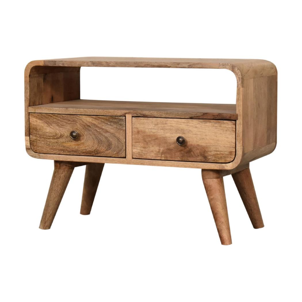 Mini Curved Media Unit | Oak-Inspired Finish | Compact TV Storage