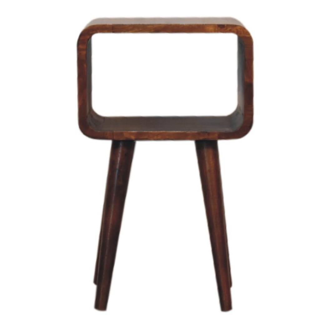 Mini Curved Open Bedside Table | Chestnut Finish | Open Shelf Storage