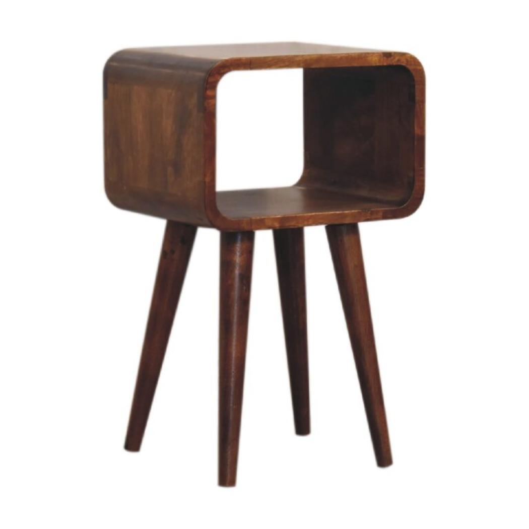 Mini Curved Open Bedside Table | Chestnut Finish | Open Shelf Storage